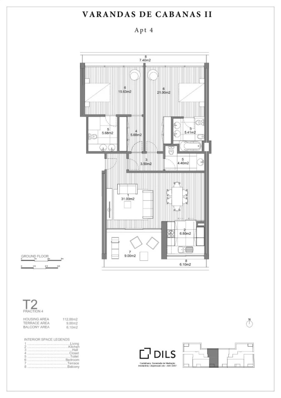 Apartamento T2 para Venda em Conceição e Cabanas de Tavira Planta 1