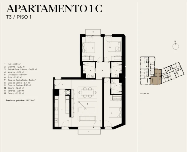Apartamento T3 para Venda em Alcantara Planta 1