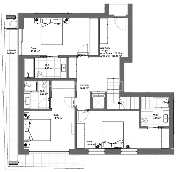 Apartamento T3 para Venda em Glória e Vera Cruz Planta 2