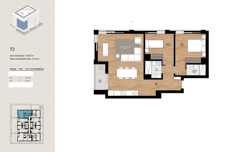 Apartamento T2 para Venda em Glória e Vera Cruz Planta 1