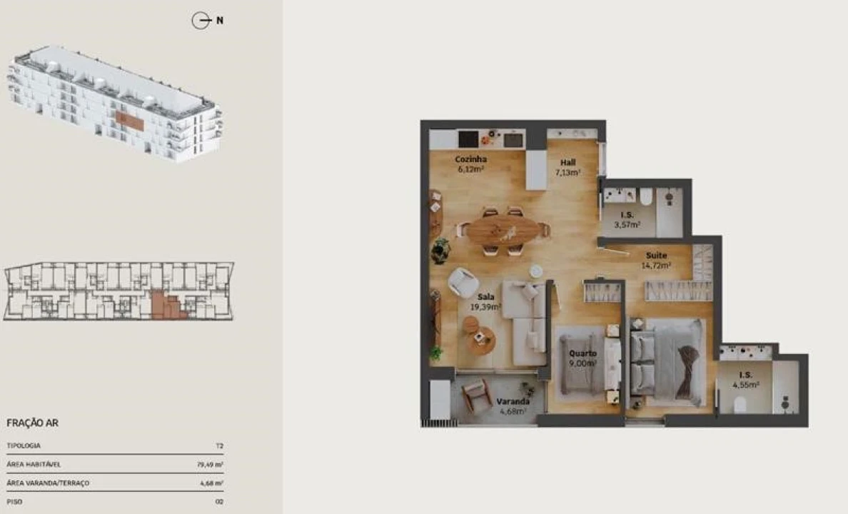 Apartamento T2 para Venda em Glória e Vera Cruz Planta 3