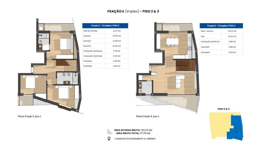 Apartamento T3 para Venda em Glória e Vera Cruz Planta 1