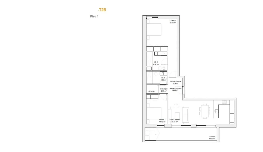 Apartamento T2 para Venda em Glória e Vera Cruz Planta 1