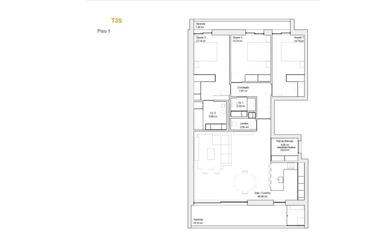 Apartamento T3 para Venda em Glória e Vera Cruz Planta 1