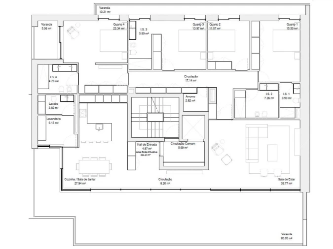 Apartamento T4 para Venda em Glória e Vera Cruz Planta 1