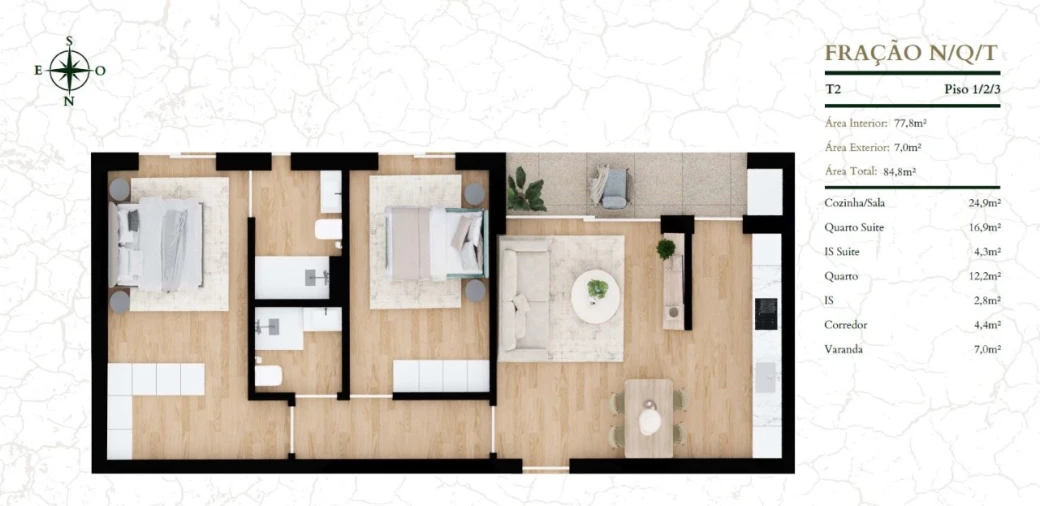 Apartamento T2 para Venda em Glória e Vera Cruz Planta 1