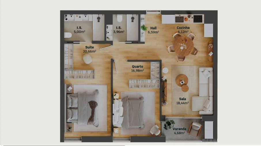 Apartamento T2 para Venda em Glória e Vera Cruz Planta 1