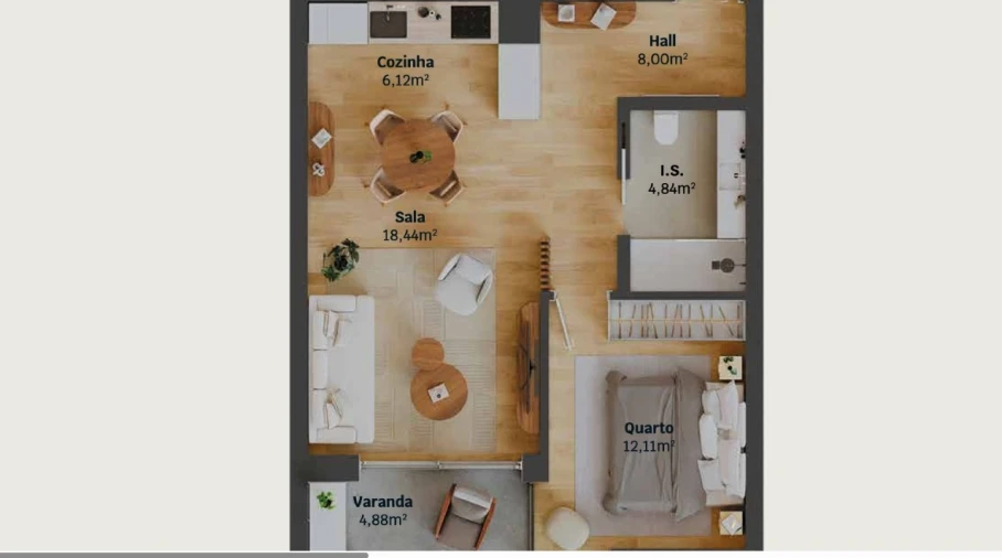 Apartamento T2 para Venda em Glória e Vera Cruz Planta 1