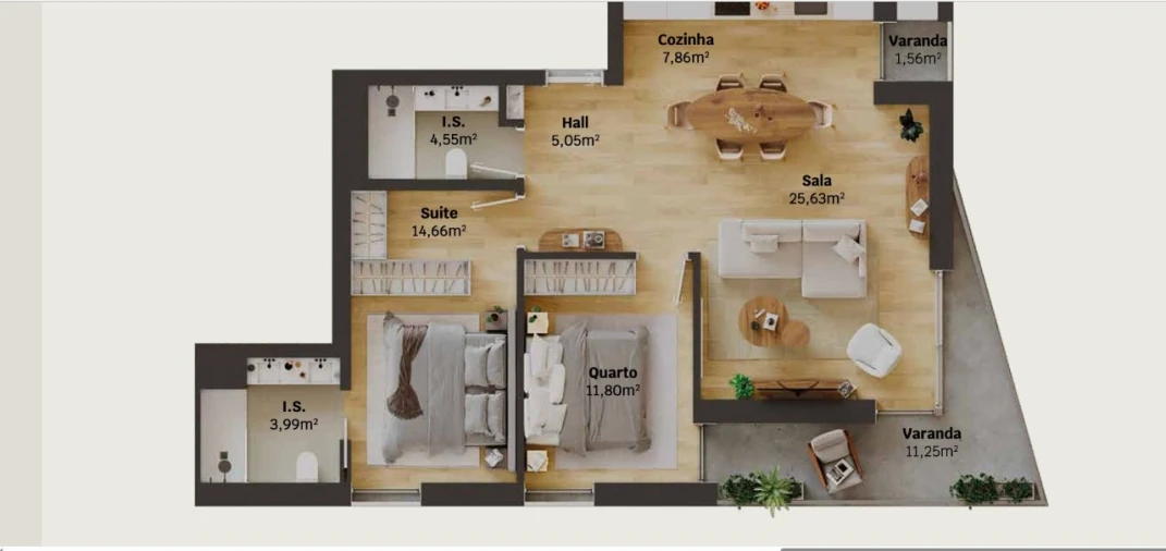 Apartamento T2 para Venda em Glória e Vera Cruz Planta 1