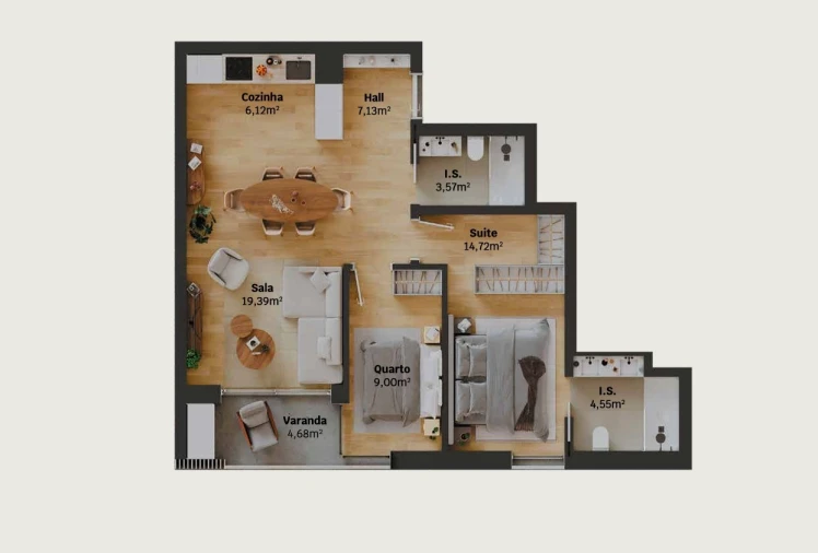 Apartamento T2 para Venda em Glória e Vera Cruz Planta 1