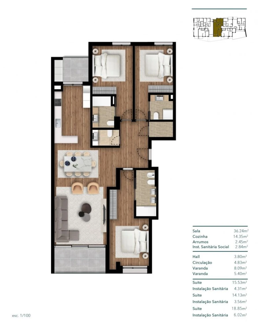 Apartamento T3 para Venda em Funchal (Santa Luzia) Planta 1