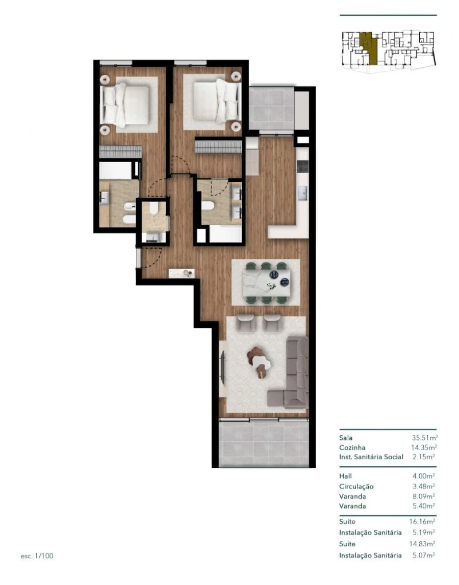 Apartamento T2 para Venda em Funchal (Santa Luzia) Planta 1