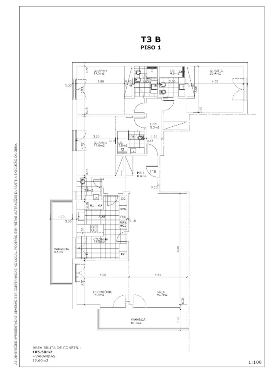 Apartamento T3 para Venda em Carcavelos e Parede Planta 1