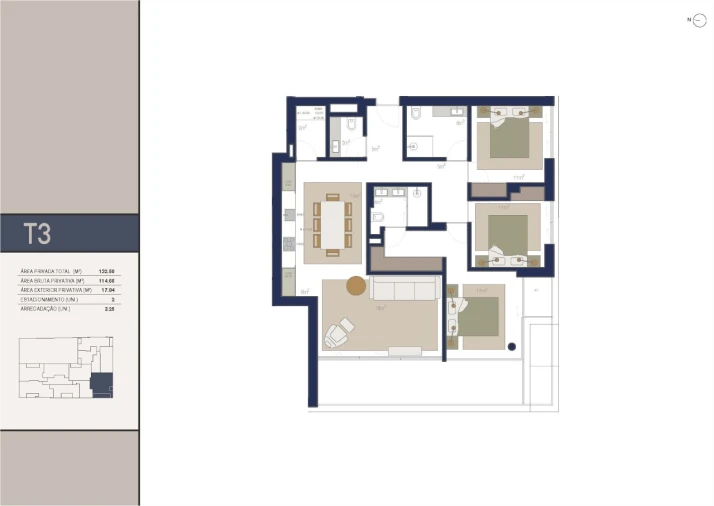Apartamento T3 para Venda em Matosinhos e Leça da Palmeira Planta 1