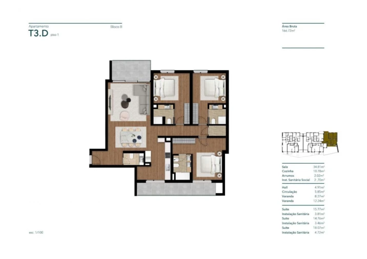 Apartamento T3 para Venda em Funchal (Santa Luzia) Planta 1