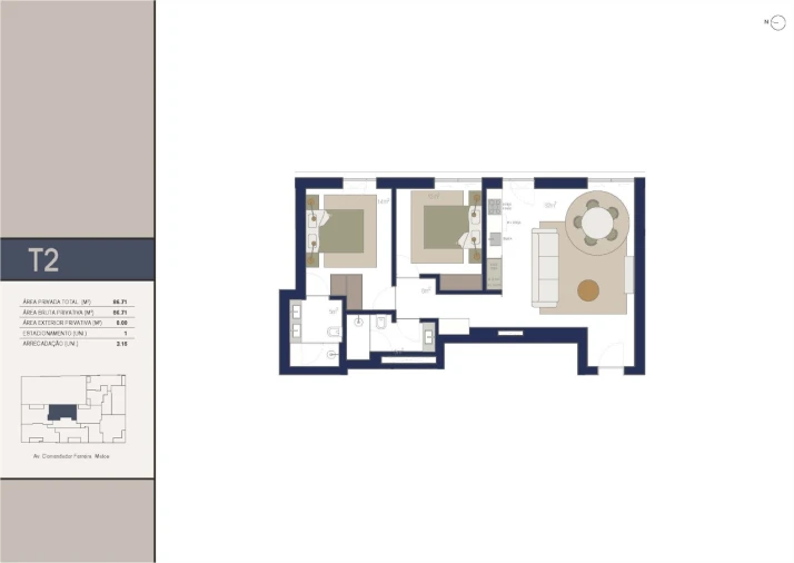 Apartamento T2 para Venda em Matosinhos e Leça da Palmeira Planta 1
