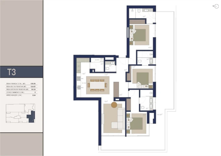 Apartamento T3 para Venda em Matosinhos e Leça da Palmeira Planta 1