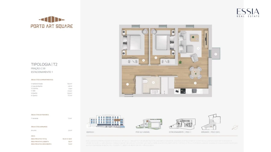 Apartamento T2 para Venda em Cedofeita, Santo Ildefonso, Sé, Miragaia, São Nicolau e Vitória Planta 1