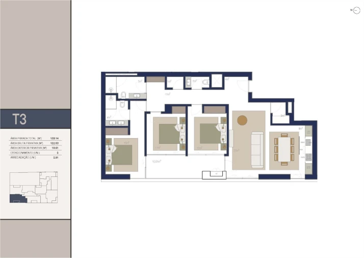 Apartamento T3 para Venda em Matosinhos e Leça da Palmeira Planta 1