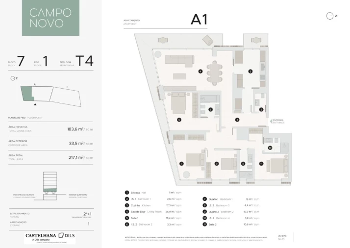 Apartamento T4 para Venda em Lumiar Planta 1