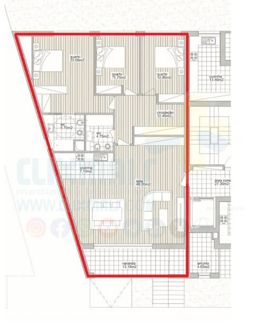 Apartamento T3 para Venda em Ferreiros e Gondizalves Planta 1