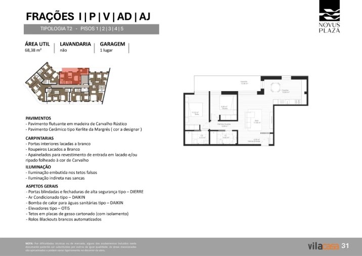 Apartamento T2 para Venda em Glória e Vera Cruz Planta 1