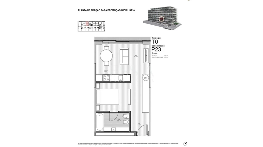 Apartamento T1 para Arrendamento em São Mamede de Infesta e Senhora da Hora Planta 1