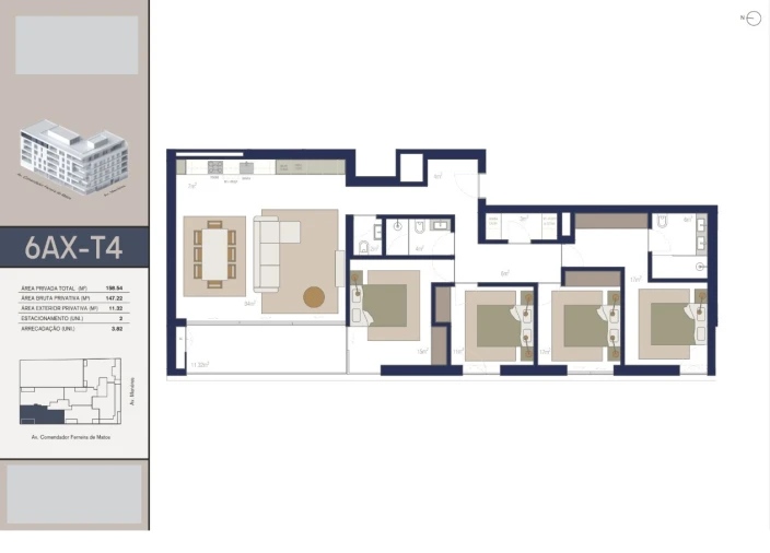 Apartamento T4 para Venda em Matosinhos e Leça da Palmeira Planta 2