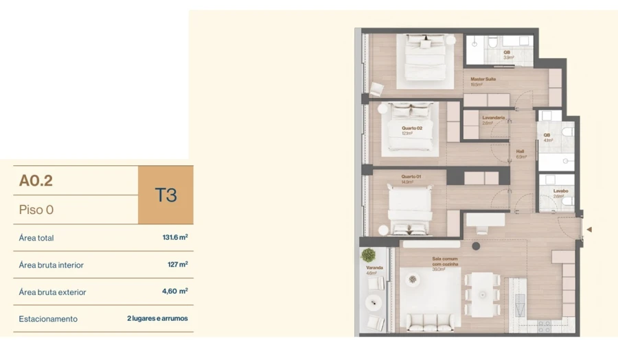 Apartamento T3 para Venda em Vila do Conde Planta 1