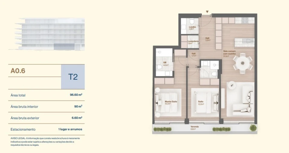 Apartamento T2 para Venda em Vila do Conde Planta 1