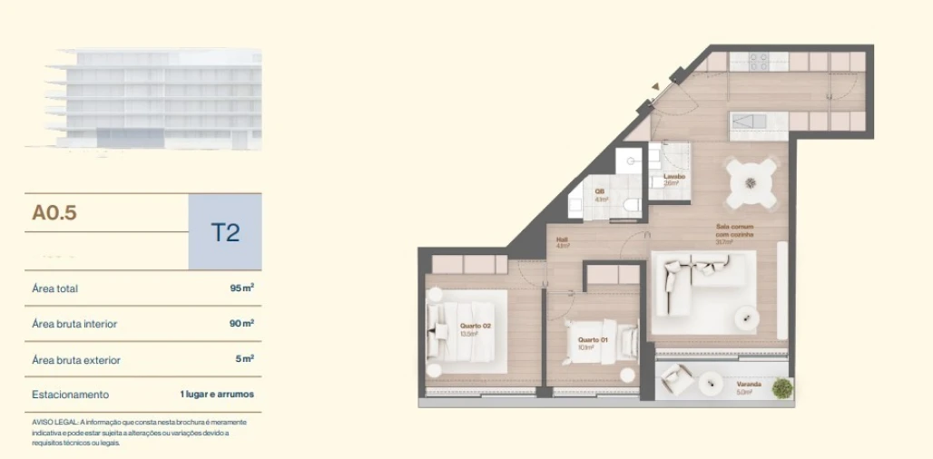 Apartamento T2 para Venda em Vila do Conde Planta 1