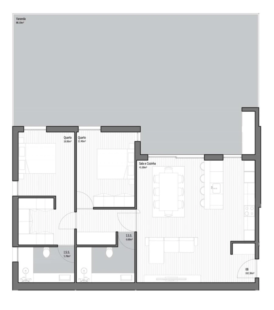 Apartamento T2 para Venda em Poiares (Santo Andre) Planta 1