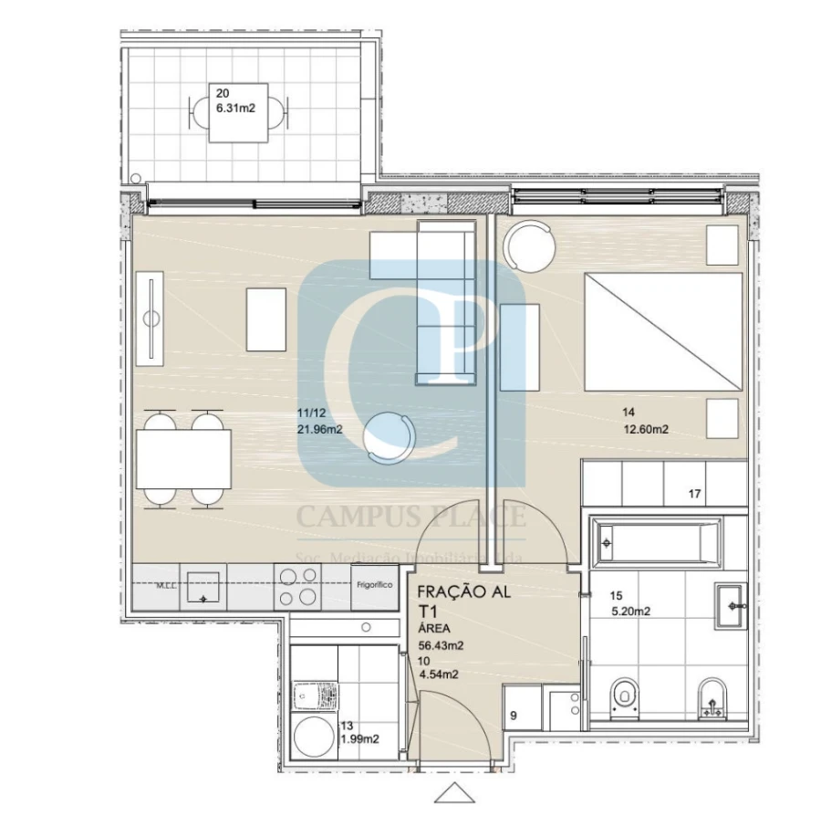 Apartamento T1 para Arrendamento em Santa Marinha e São Pedro da Afurada Foto 19