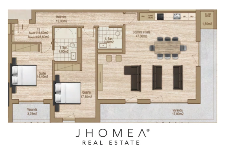 Apartamento T2 para Venda em Glória e Vera Cruz Planta 1