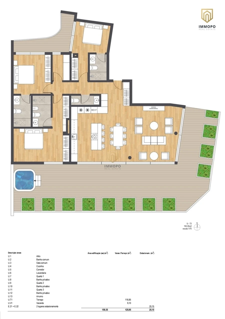 Apartamento T3 para Venda em Bonfim Planta 1