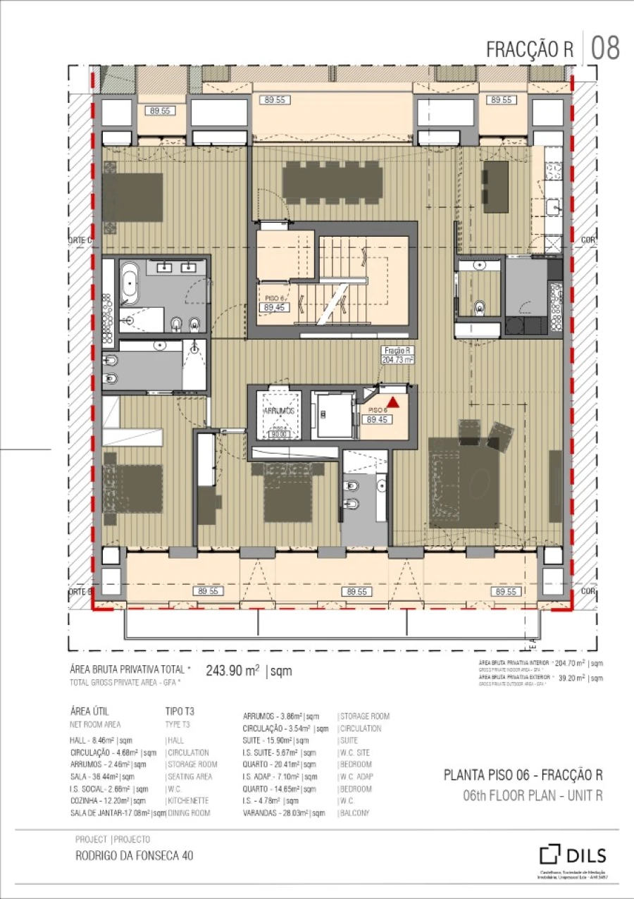 Apartamento T3 para Venda em Santo António Planta 1