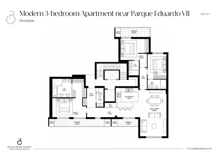 Apartamento T3 para Venda em Avenidas Novas Planta 1