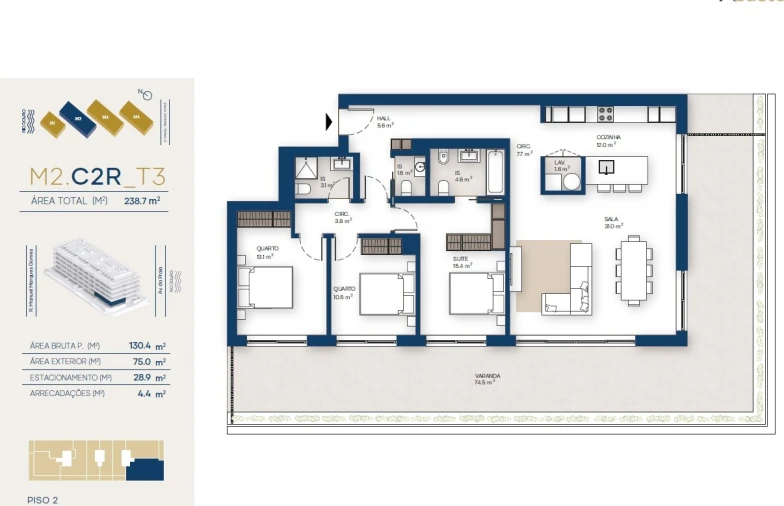 Apartamento T3 para Venda em Santa Marinha e São Pedro da Afurada Planta 1