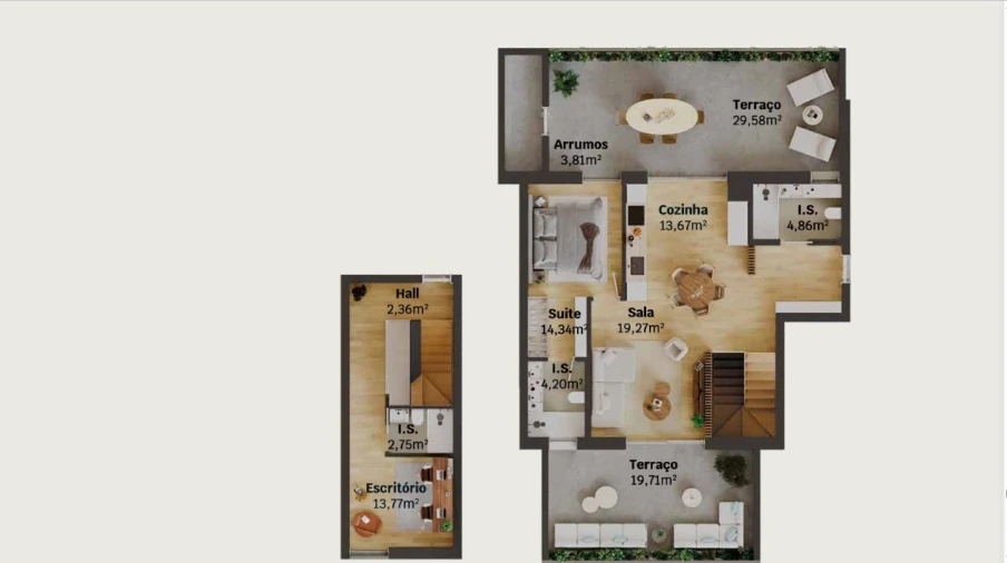 Apartamento T2 para Venda em Glória e Vera Cruz Planta 1