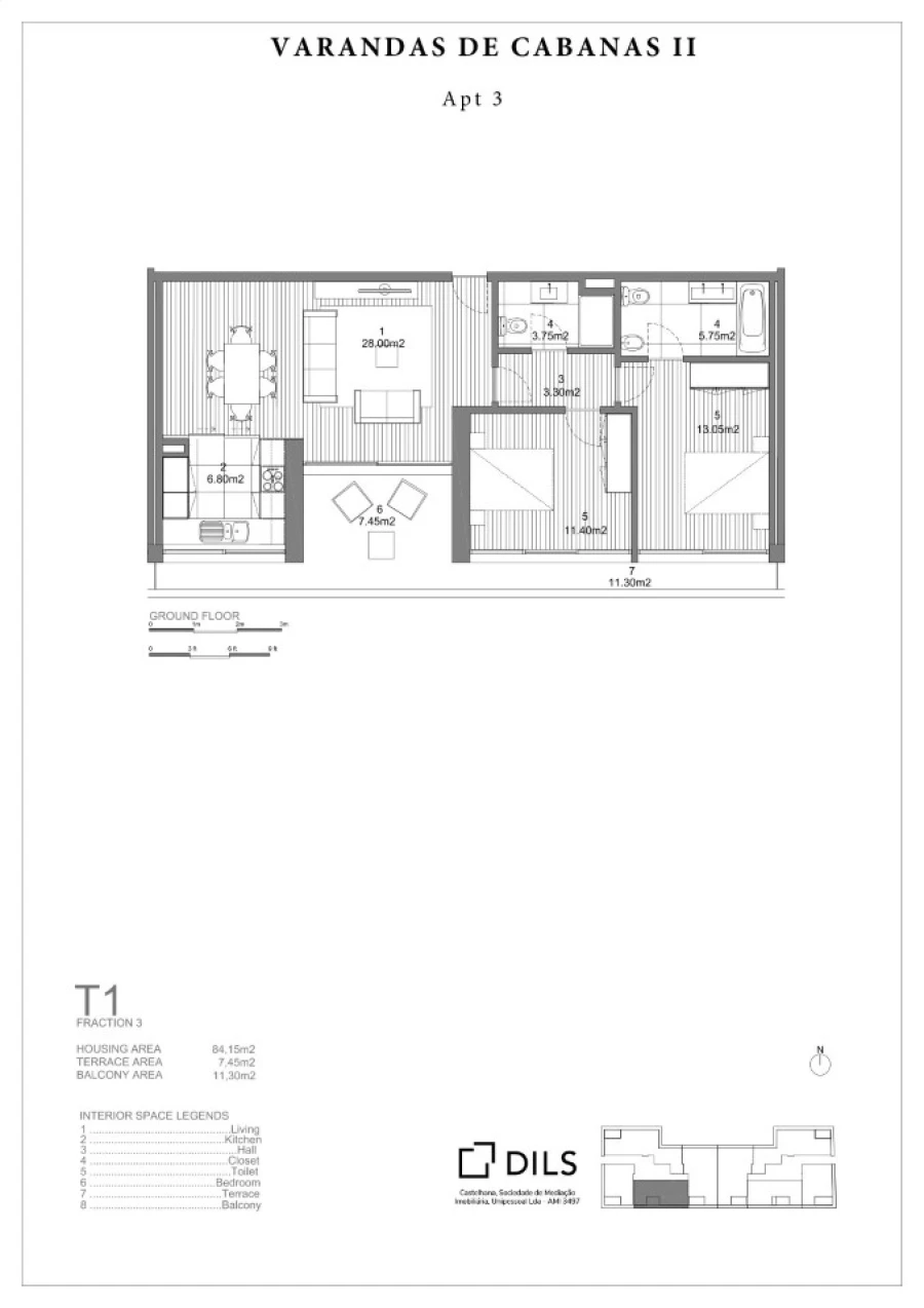 Apartamento T2 para Venda em Conceição e Cabanas de Tavira Planta 1