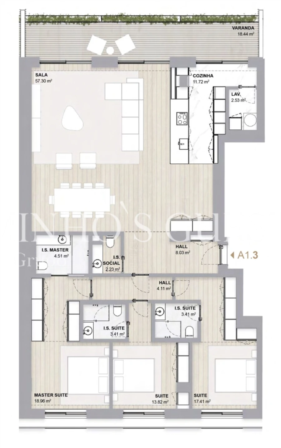 Apartamento T3 para Venda em Aldoar, Foz do Douro e Nevogilde Planta 1