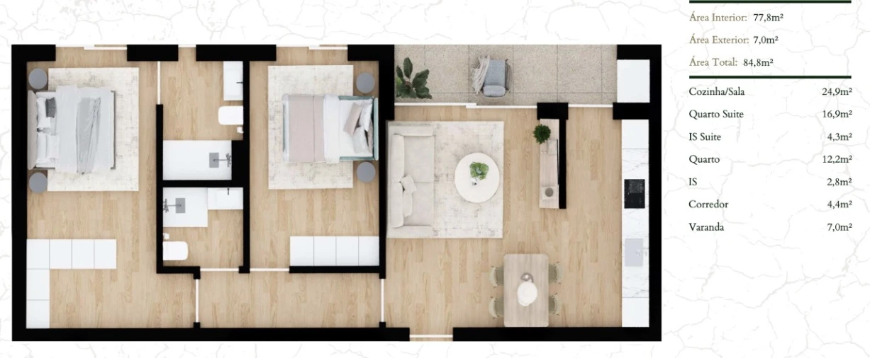 Apartamento T2 para Venda em Glória e Vera Cruz Planta 1
