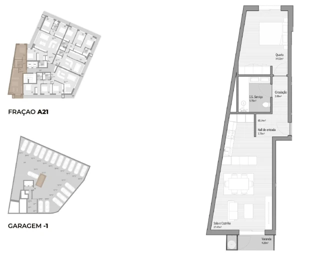 Apartamento T1 para Venda em Bougado (São Martinho e Santiago) Planta 1