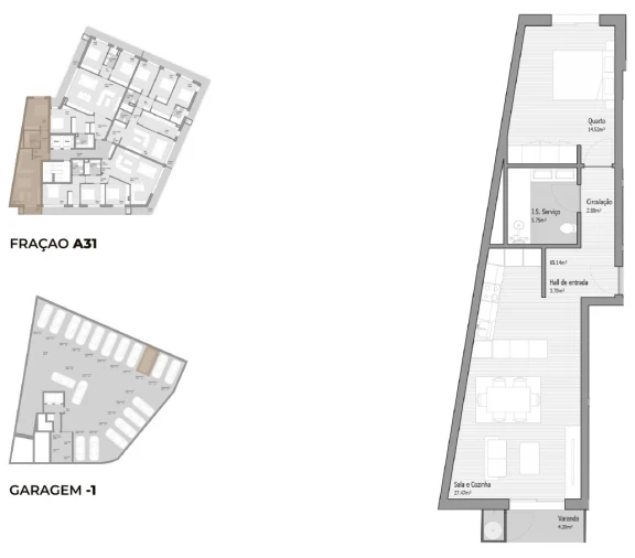 Apartamento T1 para Venda em Bougado (São Martinho e Santiago) Planta 1