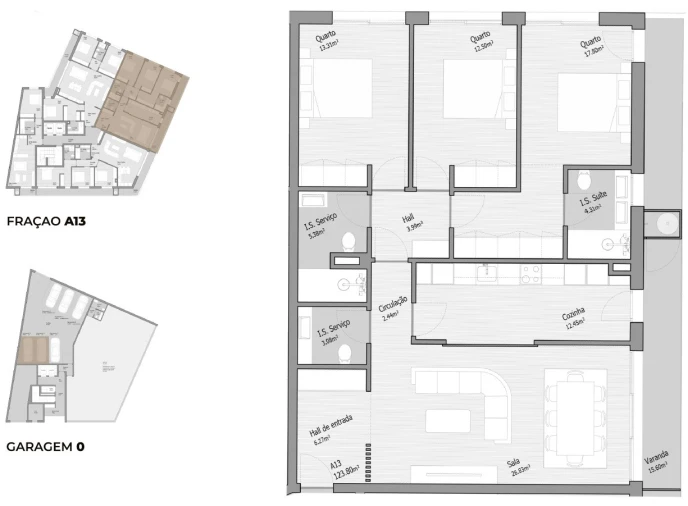 Apartamento T3 para Venda em Bougado (São Martinho e Santiago) Planta 1