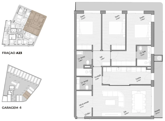 Apartamento T3 para Venda em Bougado (São Martinho e Santiago) Planta 1