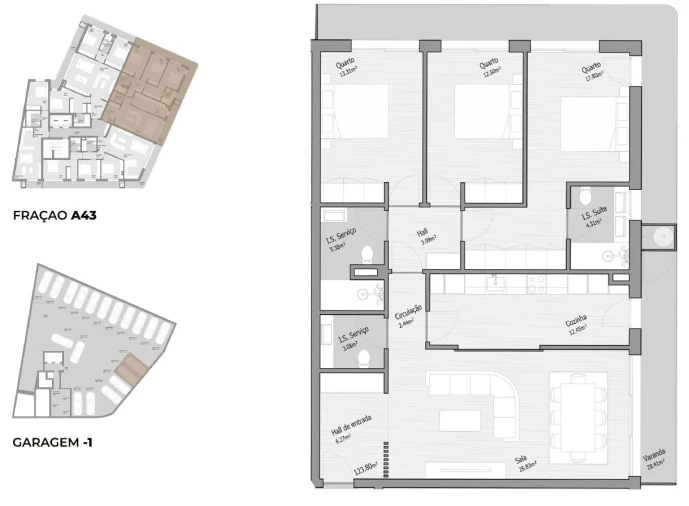 Apartamento T3 para Venda em Bougado (São Martinho e Santiago) Planta 1