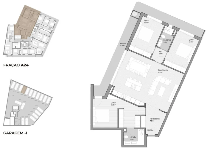 Apartamento T3 para Venda em Bougado (São Martinho e Santiago) Planta 1