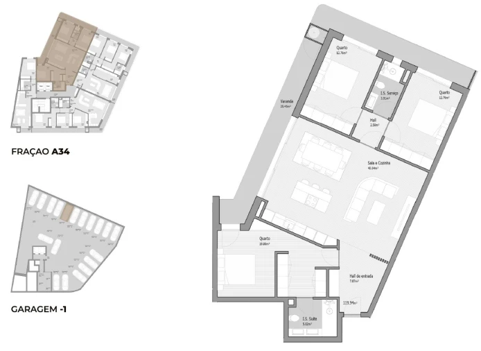 Apartamento T3 para Venda em Bougado (São Martinho e Santiago) Planta 1