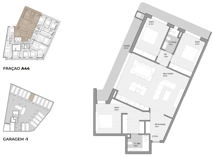 Apartamento T3 para Venda em Bougado (São Martinho e Santiago) Planta 1